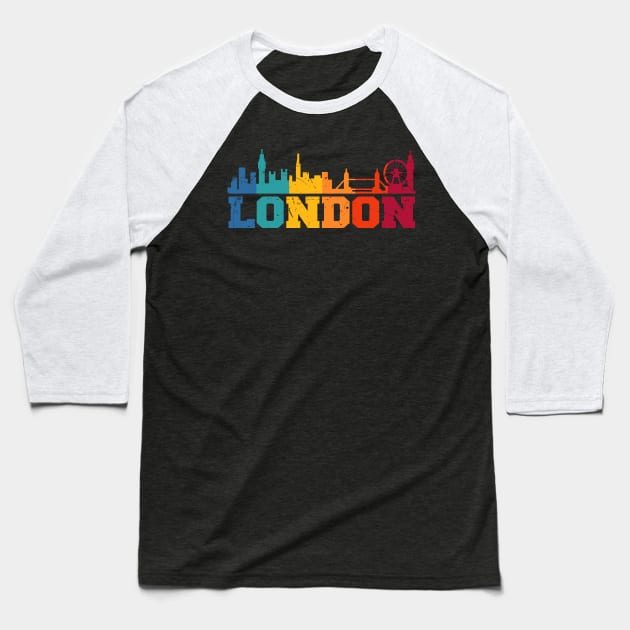 London Retro Skyline UK Baseball T-Shirt by Foxxy Merch